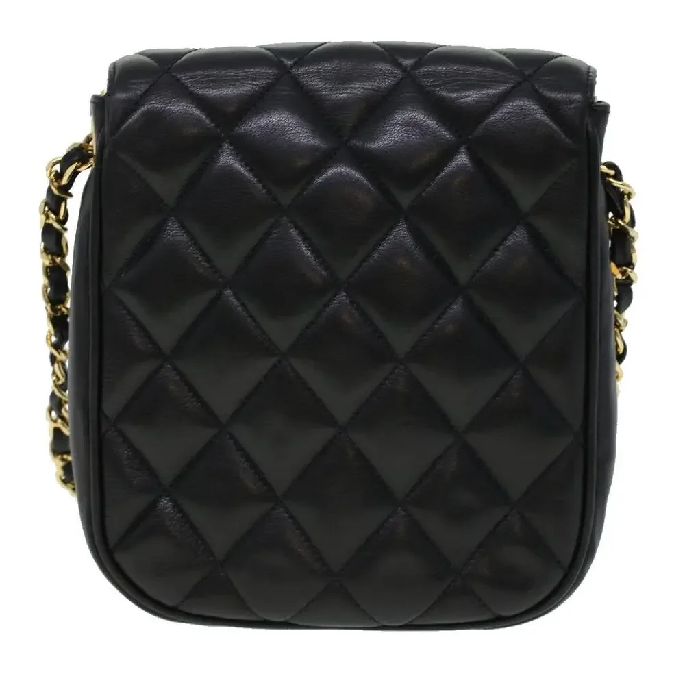 Chanel Matelasse Lambskin Turn Lock Chain Shoulder Bag Black